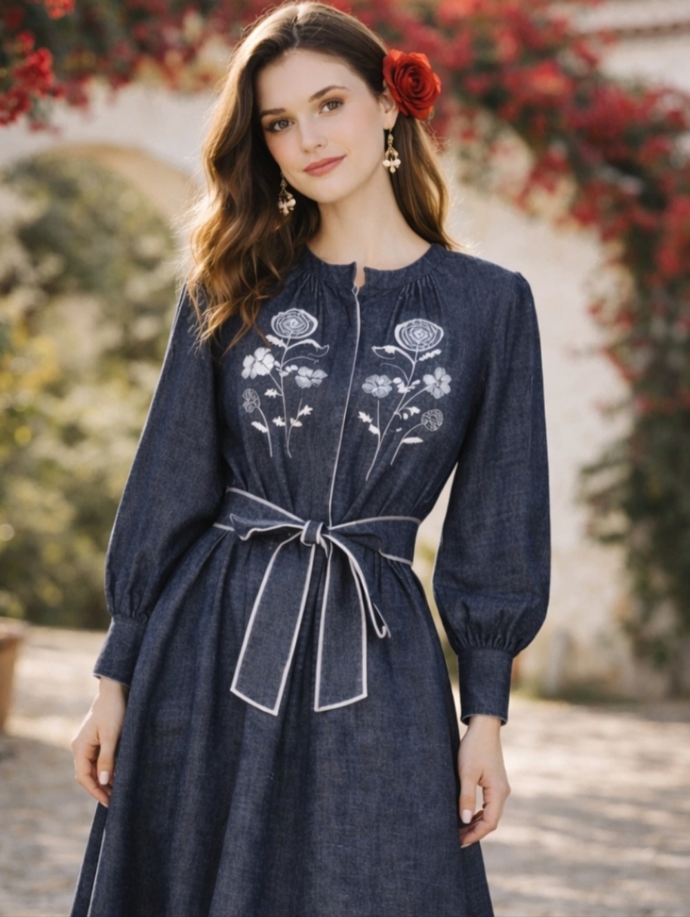 Mi Golondrina Martina Maxi Dress L Gray Embroidered NWT Mexican Artisan $395